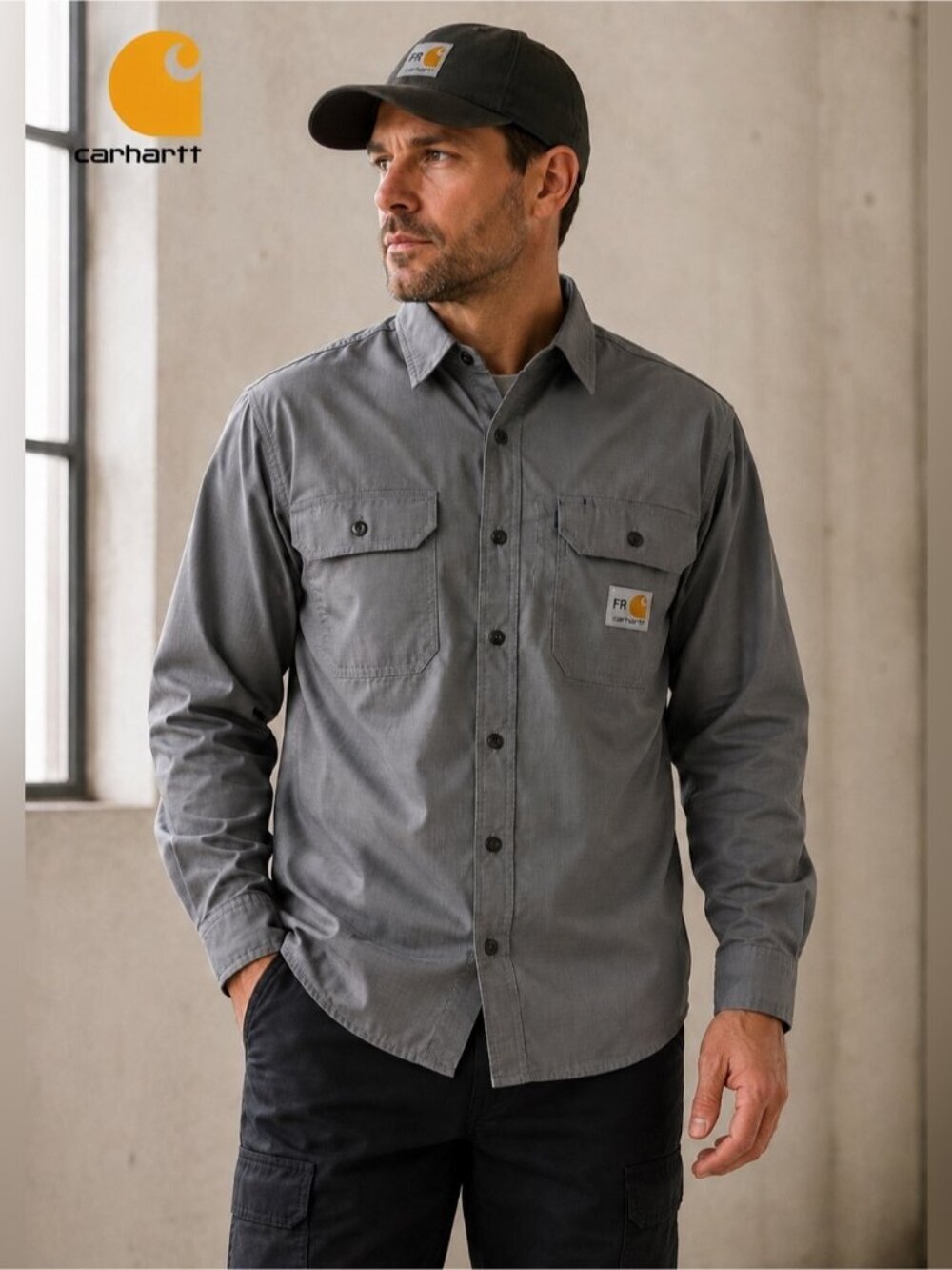 Carhartt FR Flame Resistant Button Front Work Shirt Gray Men’s Large Regular